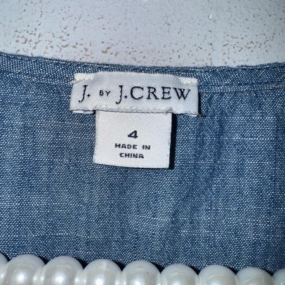 J. Crew Denim-Effect Wrap Tie Blouse in Blue - Picture 3 of 4